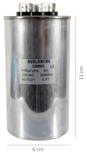 Condensateur pour thermopompe 370 VAC, 5+80 uF
