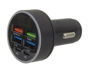 Chargeur de voiture rapide à 6 ports avec PD+QC3.0 + Super+3.1 A, adaptateur allume-cigare USB avec moniteur LED, chargeur universel de voiture USB 12 V/24 V, accessoires de voiture multi-ports