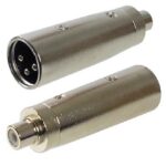Adaptateur XLR mâle à RCA femelle.  Finition en métal argent