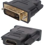 Adaptateur HDMI femelle à DVI mâle blanc.