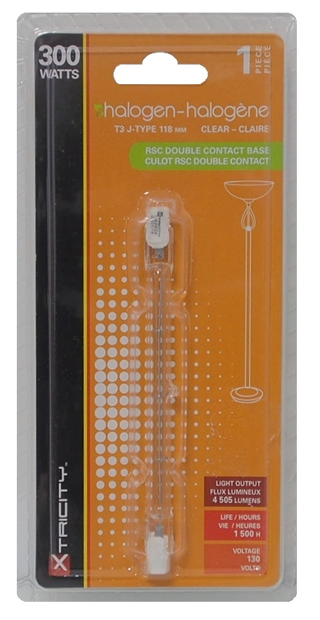 Ampoule halogène T3 118 mm 130 Volts - 300 Watts