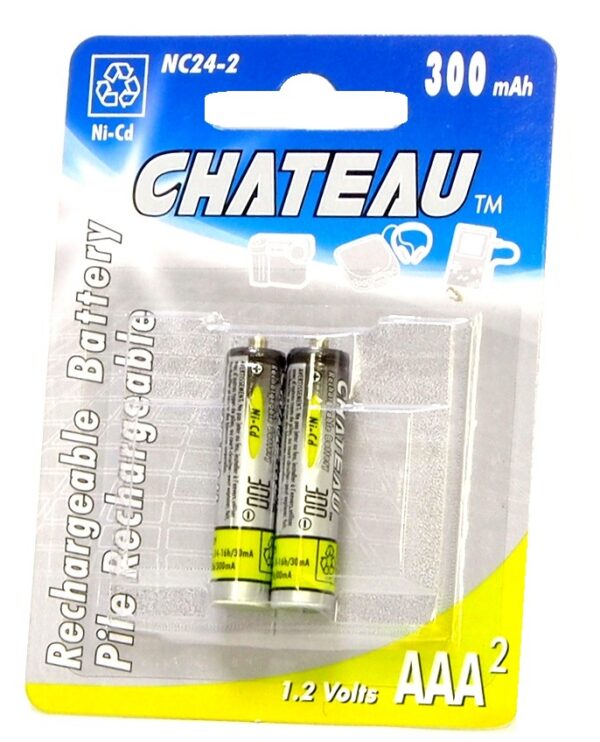 Pile rechargeable 1.2 volts AAA 300mAH de marque chateau paquet de 2.