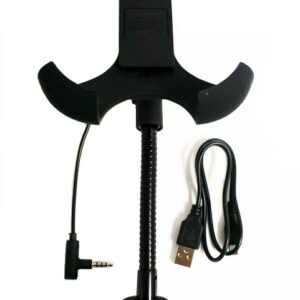 Support à téléphone pour voiture avec mains-libre, transmetteur FM et chargeur USB.