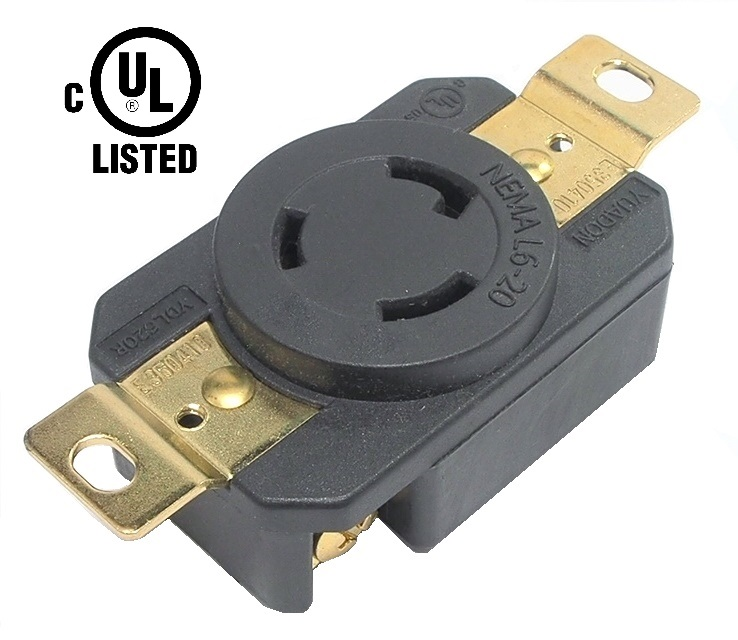 Connecteur mural femelle de type twist lock. 20A / 125 VAC, 3 contacts
