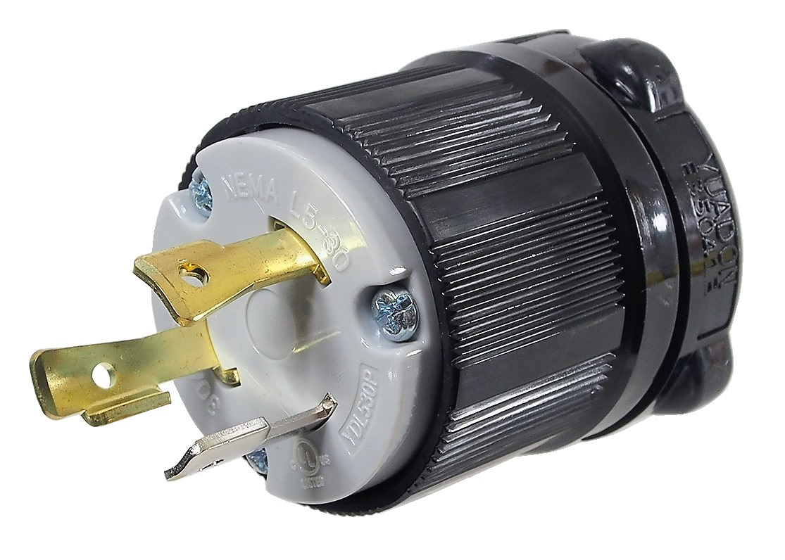 Connecteur de type twist lock, 30A / 125V. 2 pôles - 30A / 125 VAC / 3 contacts
