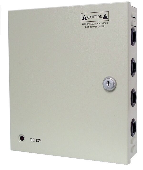 Bloc d'alimentation CCTV, 12 Volt DC, 9 commutations de sortie.