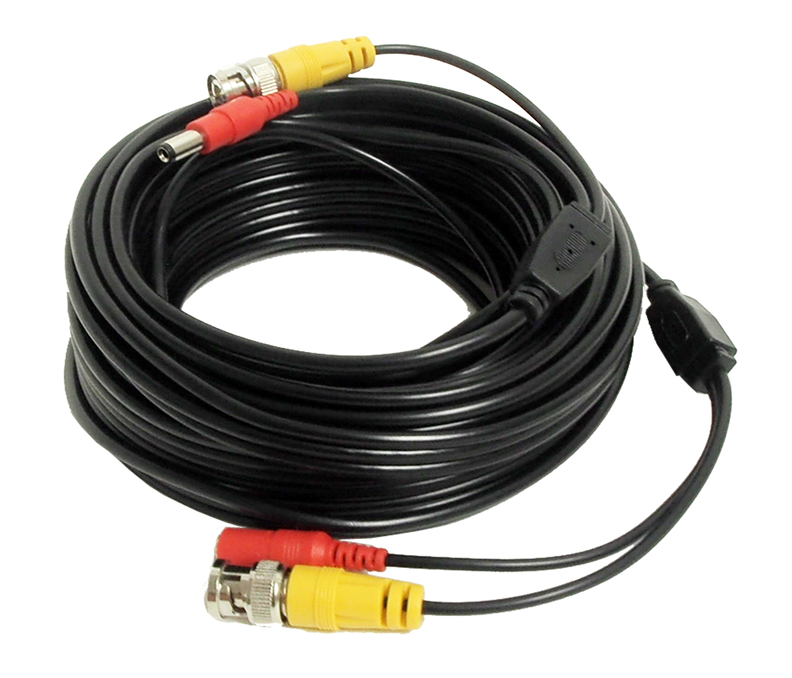 Câble coaxial RG-59 pour allimentation de caméra de surveillance.