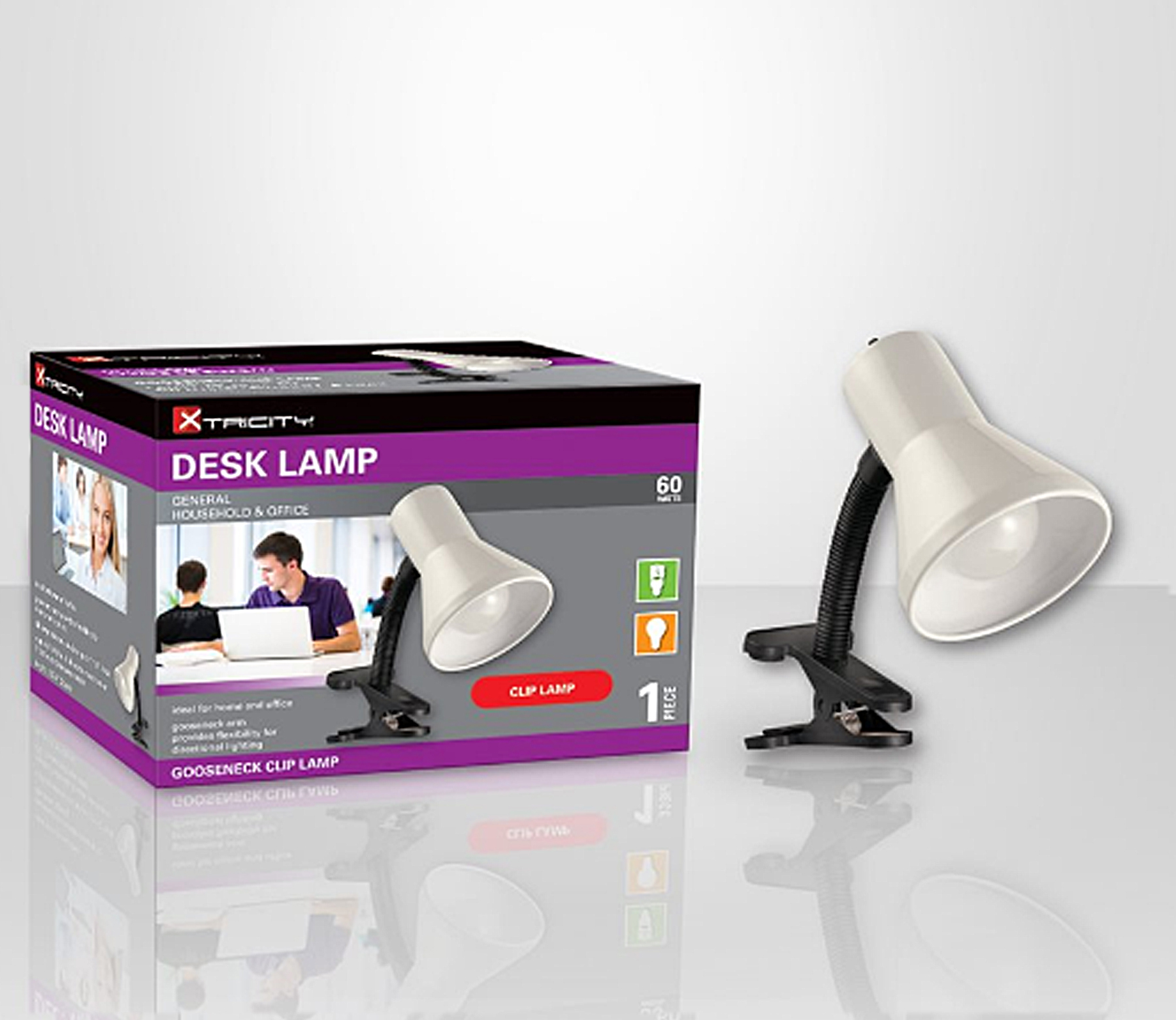 LAMPE DE TABLE À BRAS ARTICULÉ À PINCE 60W BLANCHE
