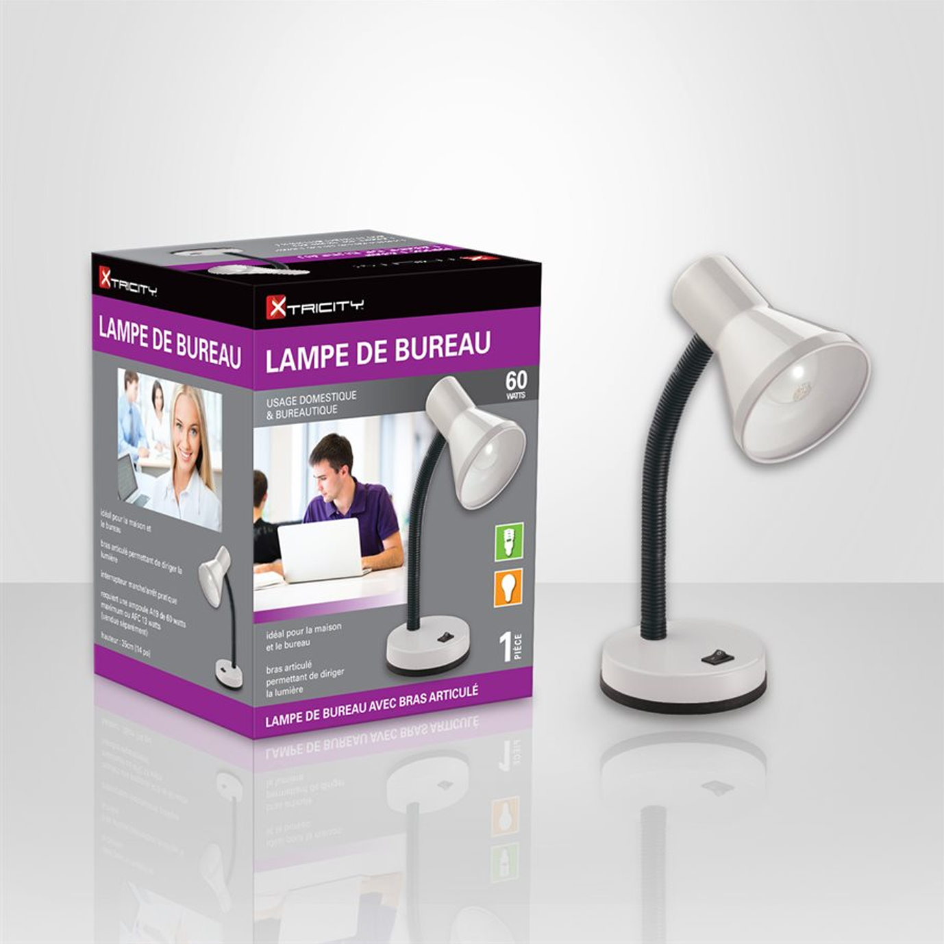 LAMPE DE TABLE À BRAS ARTICULÉ 60W BLANC