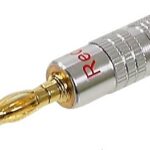 Connecteur type banane femelle châssis rouge. Finition en métal argent