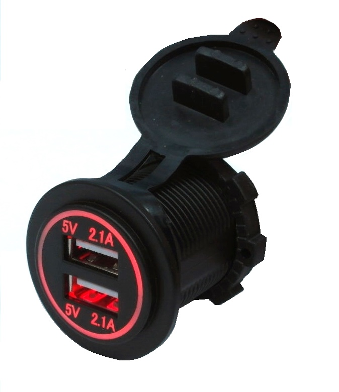 Prise USB 2 x 2.1A imperméable au DEL rouge SKU-4