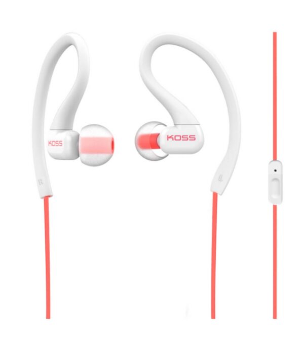 Écouteurs avec microphone résistant à la transpiration de marque KOSS . Blanc.