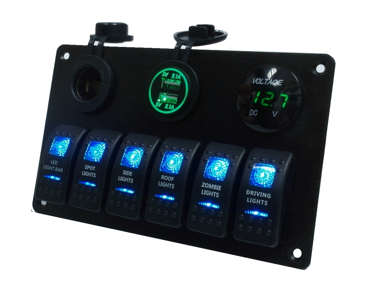 PANNEAU 6 INTERRUPTEURS AVEC USB / VOLTMETRE/ 12V