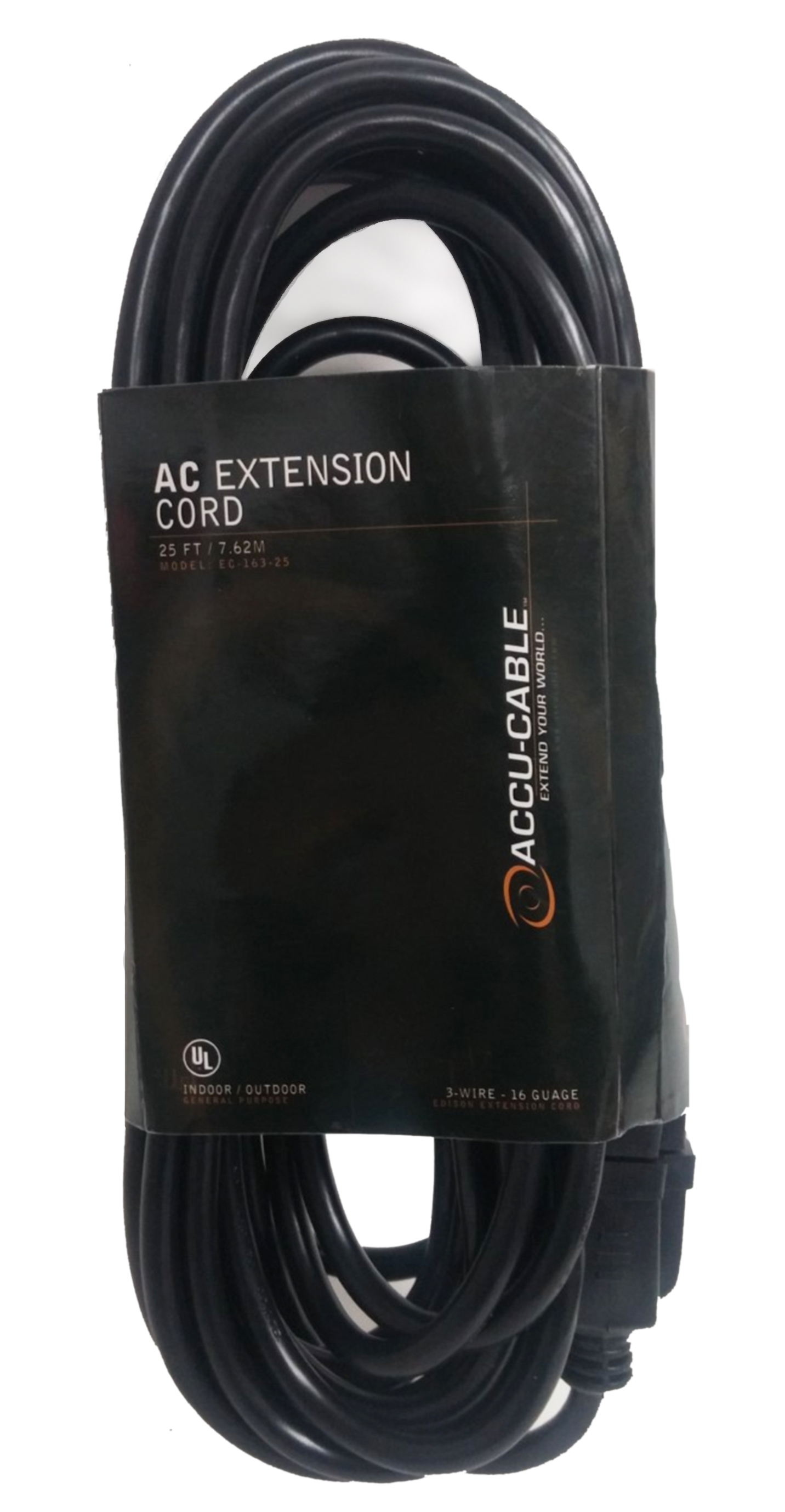 RALLONGE ÉLECTRIQUE 16 AWG NOIRE - 25'