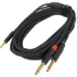 Câble diviseur en ''Y'' avec fiche 3.5mm (1/8") mâle stéréo à 2 fiches 1/4'' (6.3mm) mâle mono