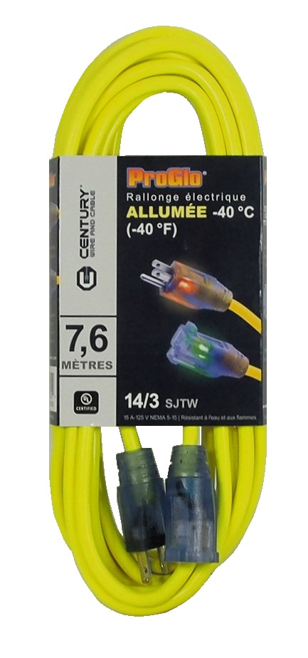 Rallonge électrique allumée - 25 pieds