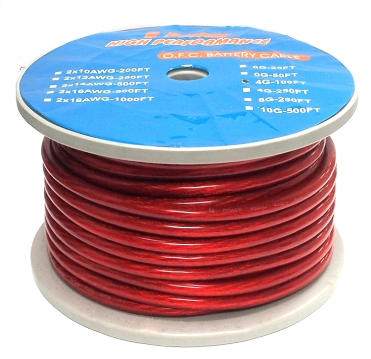 Rouleau de fil 4 AWG rouge pour amplificateur 100'