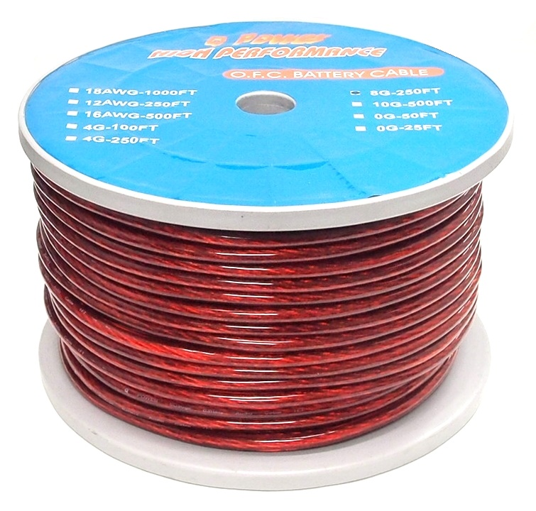 Rouleau de fil 8 AWG rouge pour amplificateur 250'