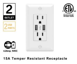 Prise AC murale 120v avec 2 ports usb intégré
