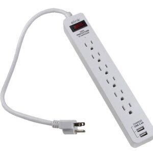 Multiprises électriques à 6 prises cordon d'alimentation de 0.5m/1.5ft et 2 ports usb 2.4 A