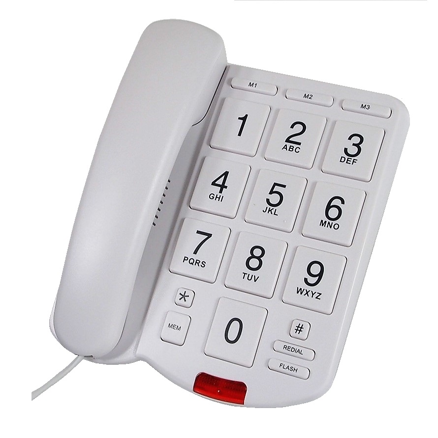 TÉLÉPHONE AVEC FIL ET GROS CHIFFRES BLANC