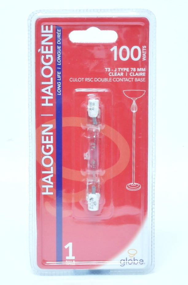 Ampoule halogène T3 78 mm 130 Volts - 100 Watts