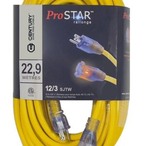 Rallonge électrique pour l'extérieur 75 ft 3/12 awg jaune ou orange